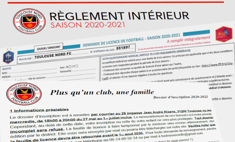 Dossier d’inscription saison 2020/2021